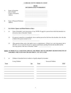 CANDLER COUNTY PROBATE COURT HEIRS DETERMINATION WORKSHEET A.  Name of Decedent: