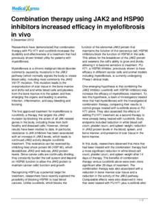 Combination therapy using JAK2 and HSP90 inhibitors increased efficacy in myelofibrosis in vivo