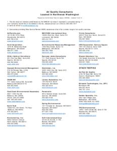 Air Quality Consultants Located in Northwest Washington Prepared by the Northwest Clean Air Agency (NWCAA) – Updated[removed]This list does not indicate preferences by the NWCAA nor does it represent a complete lis