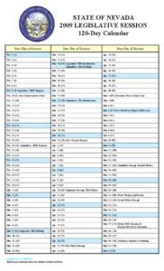 STATE OF NEVADA  2009 LEGISLATIVE SESSION  120­Day Calendar  Date (Day of Session)   Date (Day of Session) 