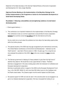 Statement of the State Secretary of the German Federal Ministry of Economic Cooperation and Development, Mr