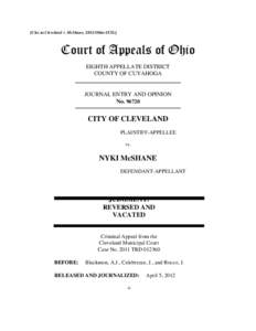 [Cite as Cleveland v. McShane, 2012-Ohio[removed]Court of Appeals of Ohio EIGHTH APPELLATE DISTRICT COUNTY OF CUYAHOGA