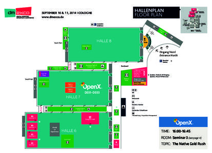 HALLENPLAN FLOOR PLAN SEPTEMBER 10 & 11, 2014 | COLOGNE www.dmexco.de Aussteller