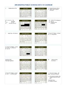 ARKADELPHIA PUBLIC SCHOOLS[removed]CALENDAR 4 Independence Day  JULY 2014