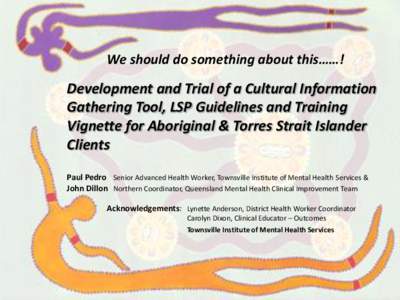 We should do something about this……!  Development and Trial of a Cultural Information Gathering Tool, LSP Guidelines and Training Vignette for Aboriginal & Torres Strait Islander Clients