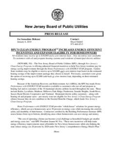 New Jersey Board of Public Utilities PRESS RELEASE For Immediate Release: January 6, 2010  Contact: