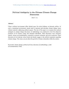 Forthcoming	
  in	
  Environmental	
  Values	
  ©The	
  White	
  Horse	
  Press	
  http://www.whpress.co.uk      Political Ambiguity in the Chinese Climate Change Discourses Alex Y. Lo