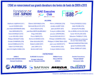 L’ISAE en remerciement aux grands donateurs des levées de fonds de 2009 à 2013  FIsae riends