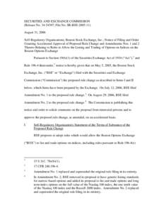 SECURITIES AND EXCHANGE COMMISSION (Release No[removed]; File No. SR-BSE[removed]August 31, 2006 Self-Regulatory Organizations; Boston Stock Exchange, Inc.; Notice of Filing and Order Granting Accelerated Approval of P