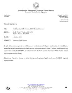 North Carolina Department of Health and Human Services Division of Health Service Regulation Pat McCrory Governor  Aldona Z. Wos, M.D.