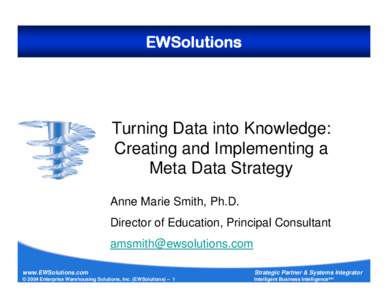 EWSolutions  Turning Data into Knowledge: