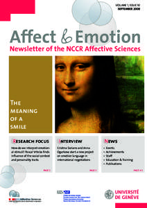 Volume 1, Issue 10 September 2008 Affect & Emotion SWISS NATIONAL CENTER OF COMPETENCE IN RESEARCH