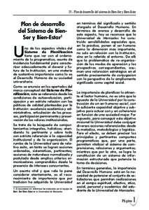 IV - Plan de desarrollo del sistema de Bien-Ser y Bien-Estar  Plan de desarrollo del Sistema de BienSer y Bien-Estar  U