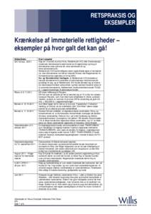 RETSPRAKSIS OG EKSEMPLER Krænkelse af immaterielle rettigheder – eksempler på hvor galt det kan gå! Kilde/Dato: