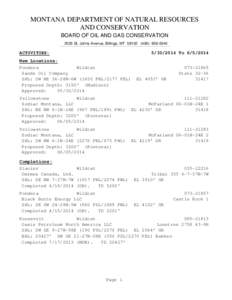 MONTANA DEPARTMENT OF NATURAL RESOURCES AND CONSERVATION BOARD OF OIL AND GAS CONSERVATION 2535 St. Johns Avenue, Billings, MT[removed]0040  ACTIVITIES: