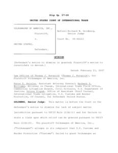 Slip Op. 07–26 UNITED STATES COURT OF INTERNATIONAL TRADE VOLKSWAGEN OF AMERICA, INC., Plaintiff,