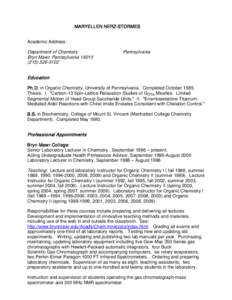 MARYELLEN NERZ-STORMES Academic Address: Department of Chemistry Bryn Mawr, Pennsylvania[removed]5102