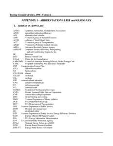 Fueling Vermont’s Future, [removed]Volume 1  APPENDIX 1 - ABBREVIATIONS LIST and GLOSSARY I. ABBREVIATIONS LIST AAMA AFUE