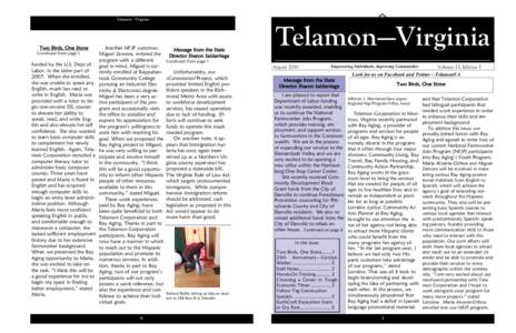 Telamon - Virginia  Two Birds, One Stone Continued from page 1  funded by the U.S. Dept of