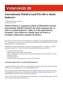 Internationalt Melodi Grand Prix bliver dansk kulturarv