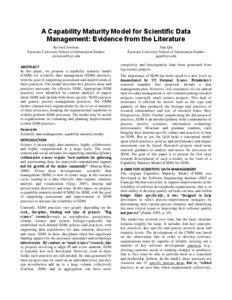 A Capability Maturity Model for Scientific Data Management: Evidence from the Literature Kevin Crowston