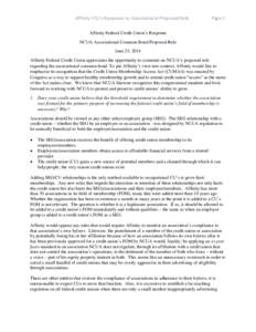 Affinity FCU’s Response re: Associational Proposed Rule  Page 1 Affinity Federal Credit Union’s Response NCUA Associational Common Bond Proposed Rule