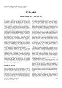 The Journal of Mental Health Policy and Economics J. Mental Health Policy Econ. 1, 105–Editorial Massimo Moscarelli, MD