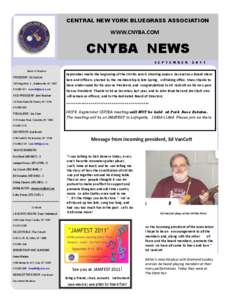 CENTRAL NEW YORK BLUEGRASS ASSOCIATION  WWW.CNYBA.COM CNYBA NEWS S E P T E M B E R