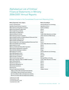 Alphabetical List of Entities’ 	 Financial Statements in Ministry	[removed]Annual Reports Entities Included in the Consolidated Government Reporting Entity Ministry, Department, Fund or Agency