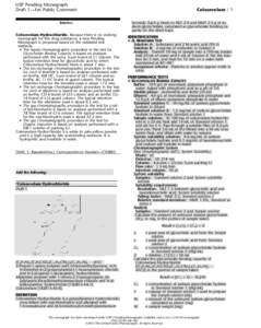 USP Pending Monograph Draft 1—For Public Comment BRIEFING Colesevelam Hydrochloride. Because there is no existing monograph for this drug substance, a new Pending Monograph is proposed based on the validated test