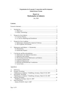 Organisation for Economic Co-operation and Development Global Science Forum Report on  Mathematics in Industry