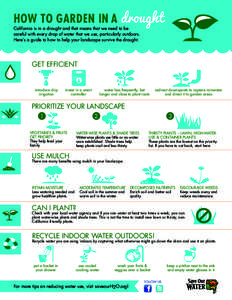 How to Garden in a drought California is in a drought and that means that we need to be careful with every drop of water that we use, particularly outdoors. Here’s a guide to how to help your landscape survive the drou