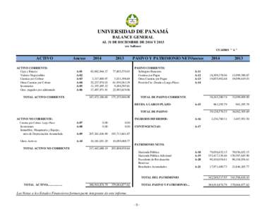 UNIVERSIDAD DE PANAMÁ BALANCE GENERAL Al 31 de marzo de 2018 yen balboas) CUADRO 