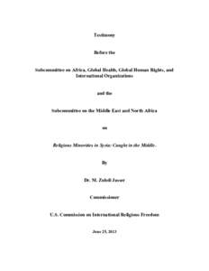 Testimony Before the Subcommittee on Africa, Global Health, Global Human Rights, and International Organizations and the Subcommittee on the Middle East and North Africa