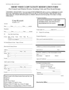 San Francisco Bay Area Council  Boy Scouts of America SHORT TERM CAMP FACILITY RESERVATION FORM For Council and District Events, Scouting Units and Non-Scout Groups