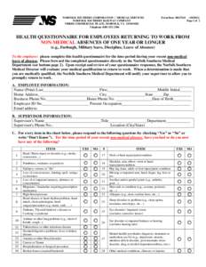 NORFOLK SOUTHERN CORPORATION / MEDICAL SERVICES NORFOLK SOUTHERN RAILWAY COMPANY THREE COMMERCIAL PLACE, NORFOLK, VA[removed]Telephone[removed]Form/Item[removed]