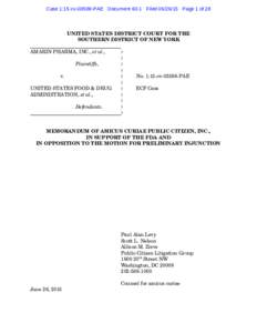 Case 1:15-cvPAE Document 60-1 FiledPage 1 of 28  UNITED STATES DISTRICT COURT FOR THE SOUTHERN DISTRICT OF NEW YORK AMARIN PHARMA, INC., et al., Plaintiffs,