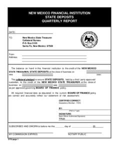 NEW MEXICO FINANCIAL INSTITUTION STATE DEPOSITS QUARTERLY REPORT DATE: TO: