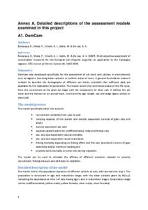 Annex A. Detailed descriptions of the assessment models examined in this project A1. DemCam Authors Bevacqua, D., Melia, P., Crivelli, A. J., Gatto, M. & De Leo, G. A. References