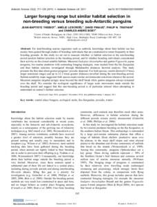 Antarctic Science 23(2), 117–[removed]) & Antarctic Science Ltd[removed]doi:[removed]S0954102010000957 Larger foraging range but similar habitat selection in non-breeding versus breeding sub-Antarctic penguins