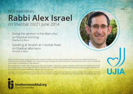 BES welcomes  Rabbi Alex Israel on Shabbat[removed]June 2014 •	 Giving the sermon in the Main shul on Shabbat morning