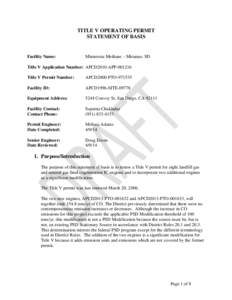 TITLE V OPERATING PERMIT STATEMENT OF BASIS Facility Name:  Minnesota Methane – Miramar, SD