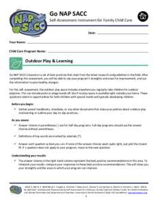 Go NAP SACC Self-Assessment Instrument for Family Child Care Date: Your Name: Child Care Program Name: