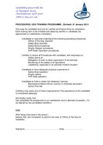 Sailability Graceville Inc 28 Wienholt Street Auchenflower QLD 4066 ABN[removed]PROCEDURES: OOD TRAINING PROGRAMME - Revised: 31 January 2014