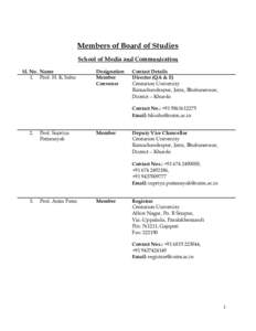 Members of Board of Studies School of Media and Communication Sl. No. Name 1. Prof. H. K. Sahu  Designation