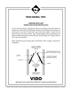 TECH NICKEL TIPS LOBSTER TRAP GATE MAKES SOLO SLOW MOVING EASY A sow’s natural curiosity will make her want to go through a space that looks too small for her. Bruce Kelly of Wallenstein, Ontario took advantage of this