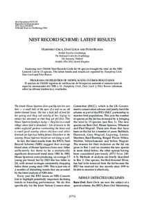 Bird Populations 8:[removed]Reprinted with permission BTO News 255:18-19 © British Trust for Ornithology[removed]NEST RECORD SCHEME: LATEST RESULTS