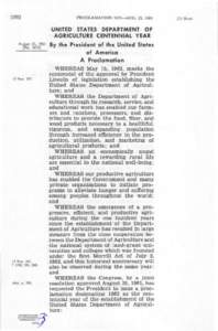 1092  PROCLAMATION 3425—AUG. 25, 1961 UNITED STATES DEPARTMENT OF AGRICULTURE CENTENNIAL YEAR