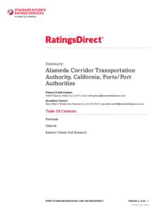 Summary:  Alameda Corridor Transportation Authority, California; Ports/Port Authorities Primary Credit Analyst: