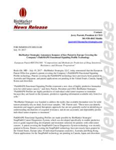 Contact: Jerry Parrott, President & CEOMobile  FOR IMMEDIATE RELEASE July 19, 2017